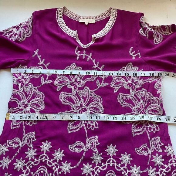 Solitaire Embroidered Top Boho Women’s Small  Handcrafted Fuchsia Pink Tunic - Picture 4 of 10